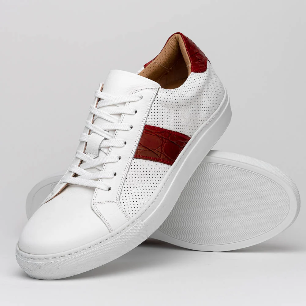 61-101-RED OLYMPIAS Italian Calfskin and Crocodile Stripe, Red - Image 4