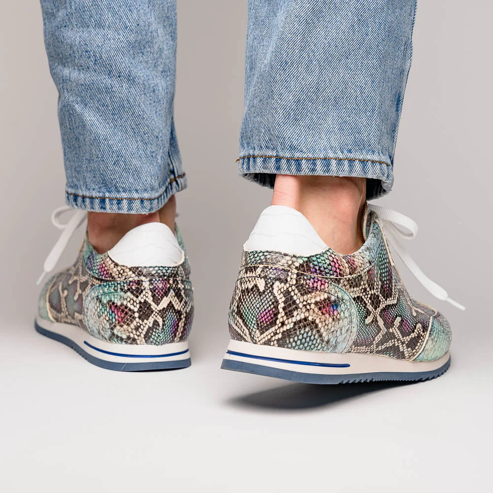 65-215-BLU PERI Python Embossed Italian Calfskin Sneakers, Marine Blue - Image 8