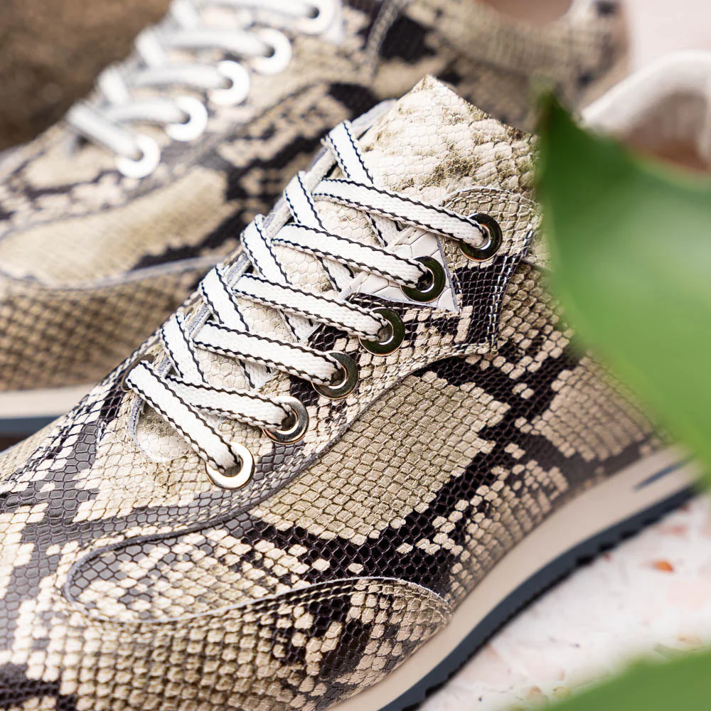 65-215-WHT PERI Python Embossed Italian Calfskin Sneakers Black / White - Image 10