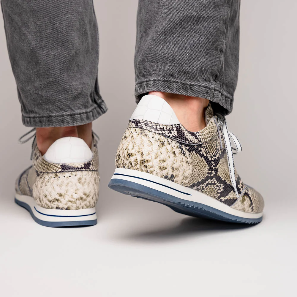 65-215-WHT PERI Python Embossed Italian Calfskin Sneakers Black / White - Image 13