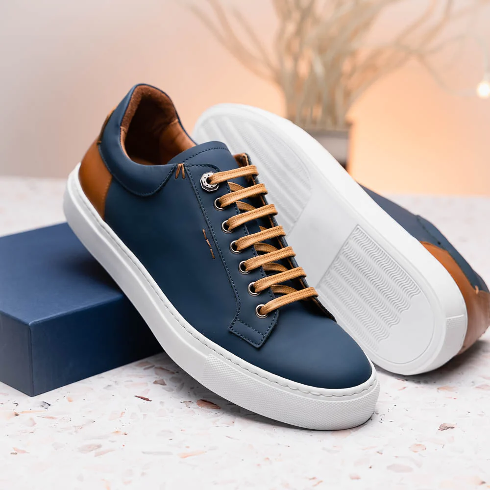 65-229-NVY Diaz Rubberized Calfskin Sneaker Navy - Image 9