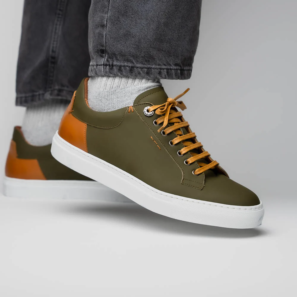 65-229-OLV Diaz Rubberized Calfskin Sneaker Olive Green - Image 8