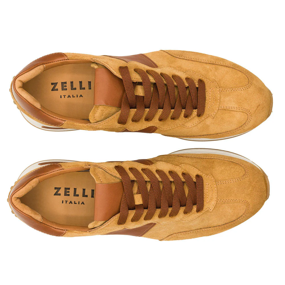 66-265-CGN ROXI Suede & Calfskin Sneaker, Cognac - Image 3