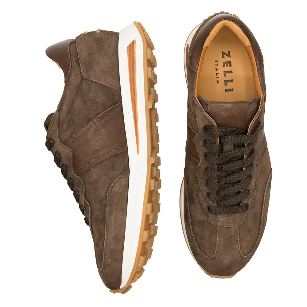 66-265-NIC ROXI Suede & Calfskin Sneaker, Nicotine - Image 4