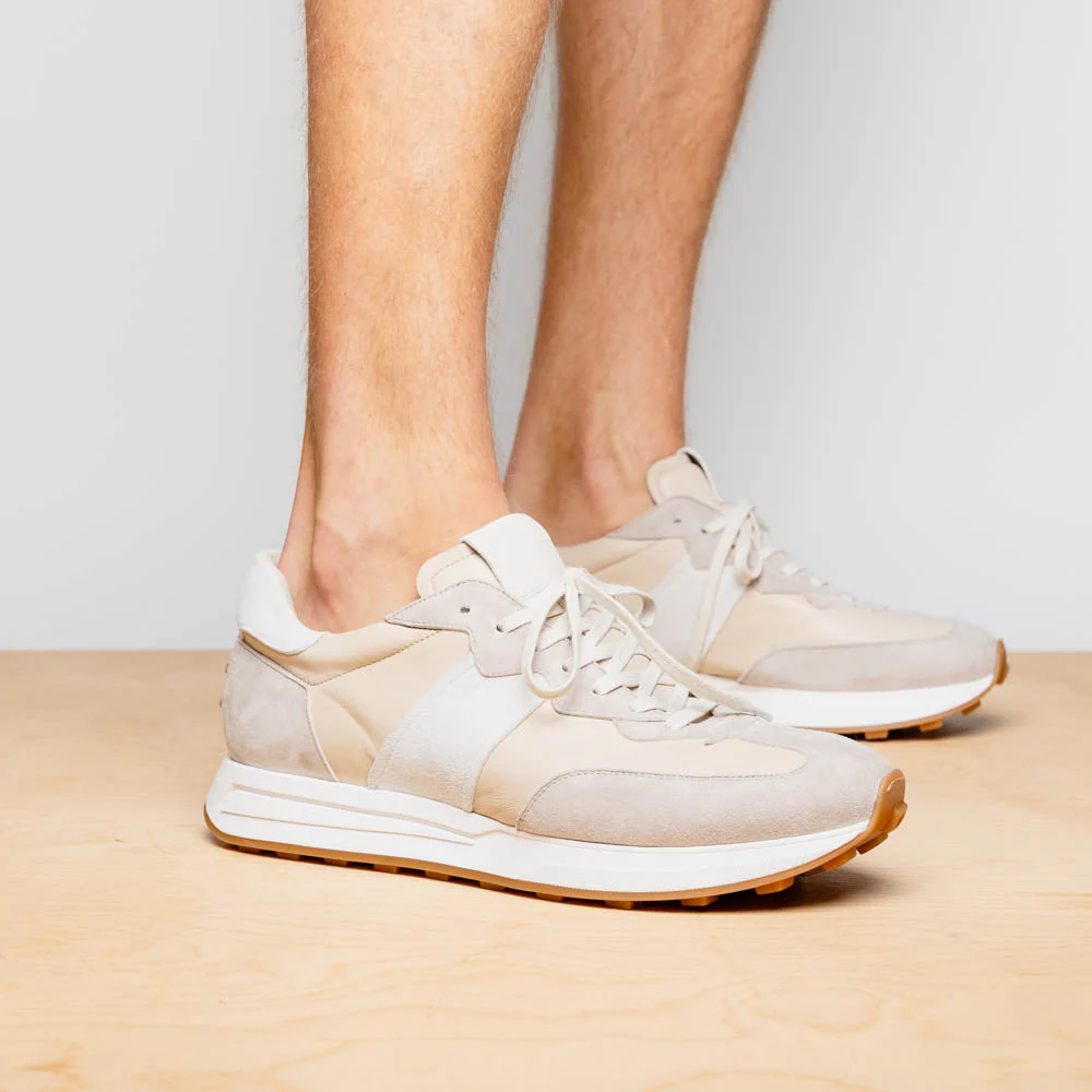 66-265-TPE ROXI Suede & Calfskin Sneaker, Taupe - Image 6