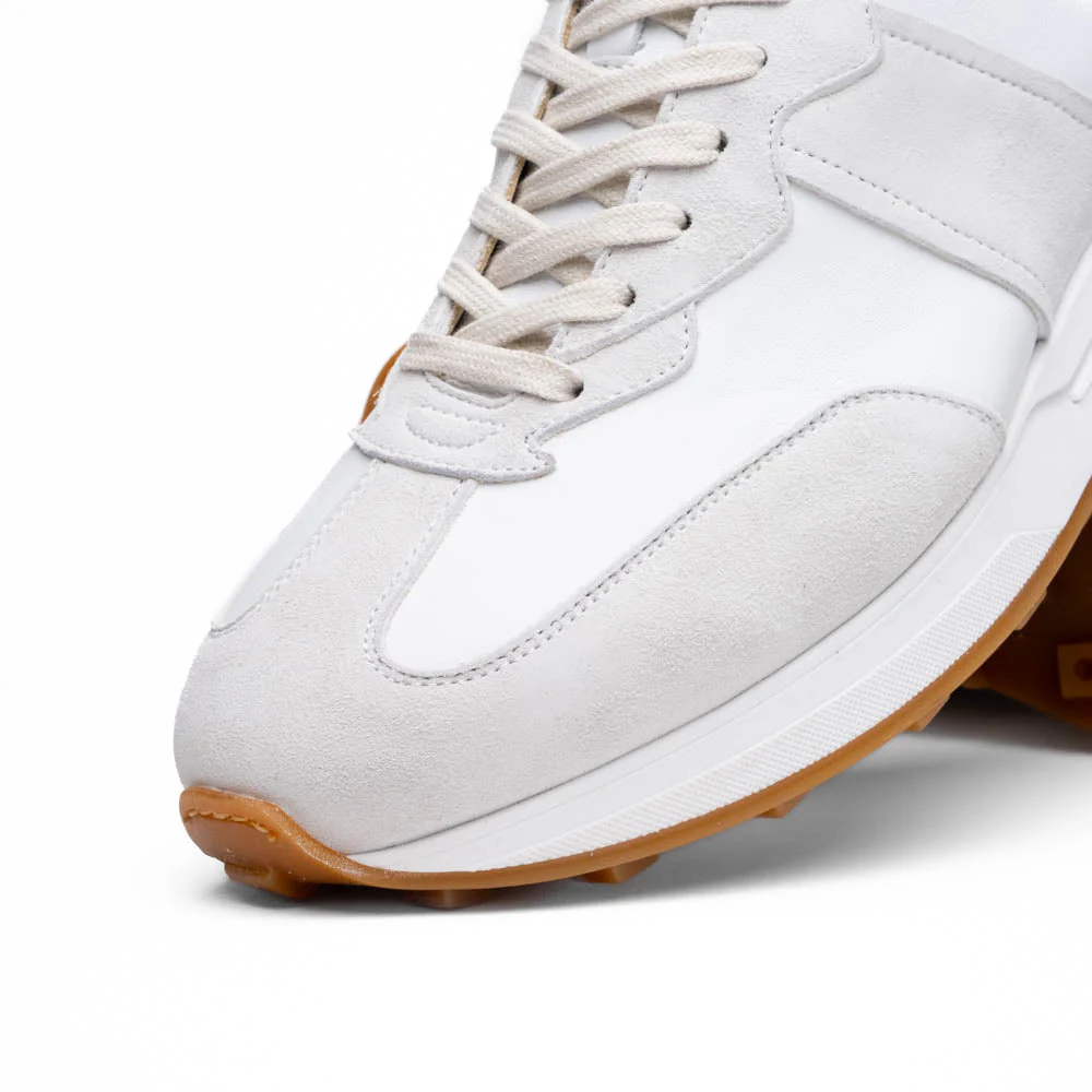 66-265-WHT ROXI Suede & Calfskin Sneaker, White - Image 3