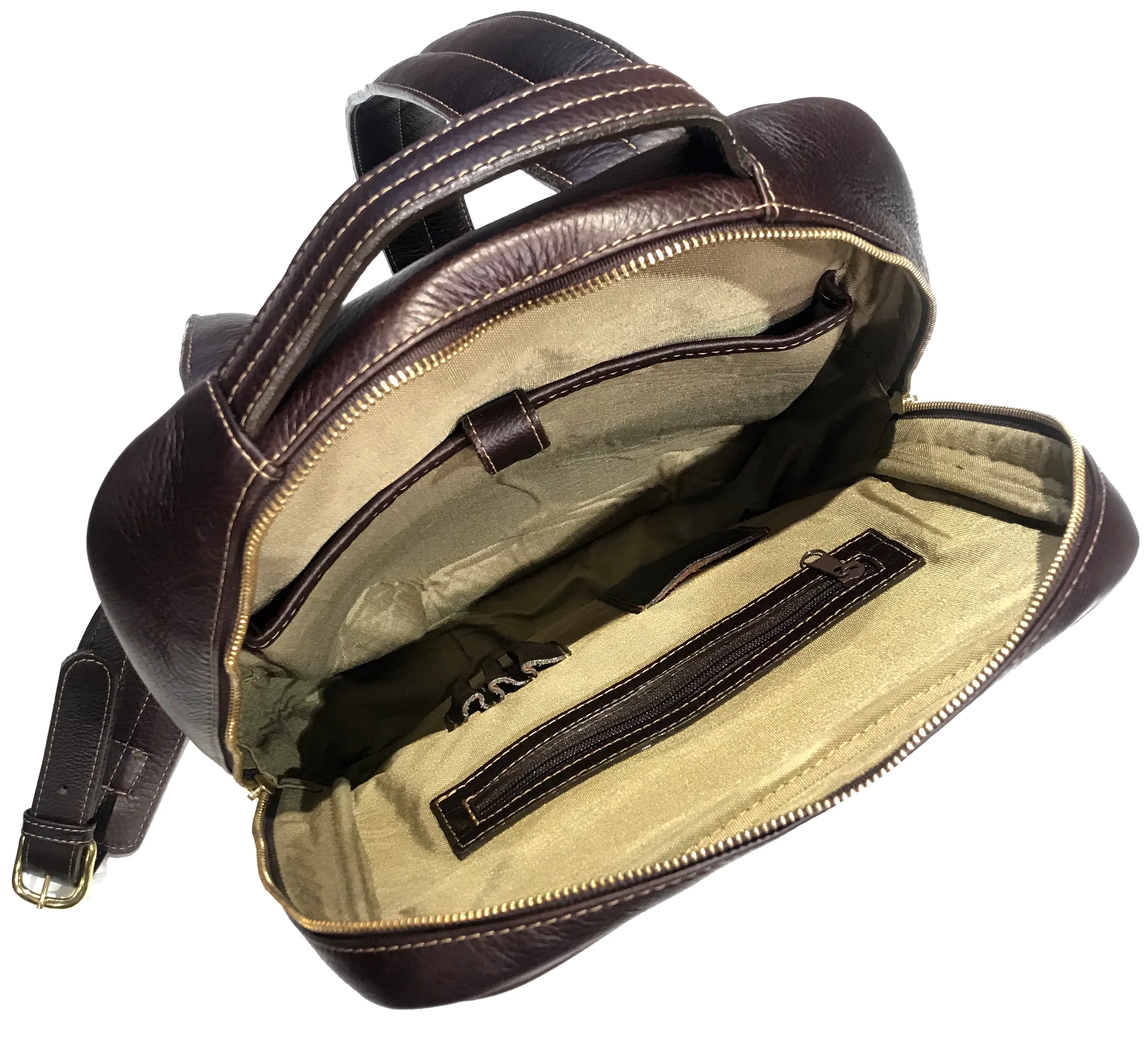 Aston Leather Chocolate Brown Clinton Zippered Backpack - Image 5
