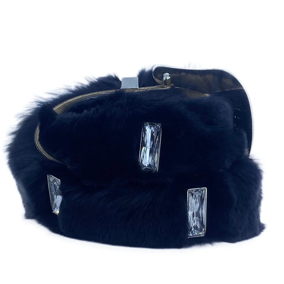 b.b. Simon Black Big Block Fur Crystal Belt - Image 3