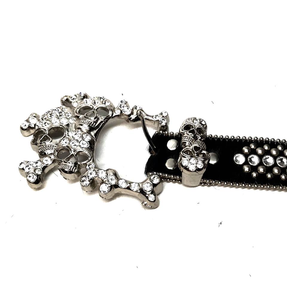 b.b. Simon Black Skull Studded Pony Hair Crystal Belt - Image 5