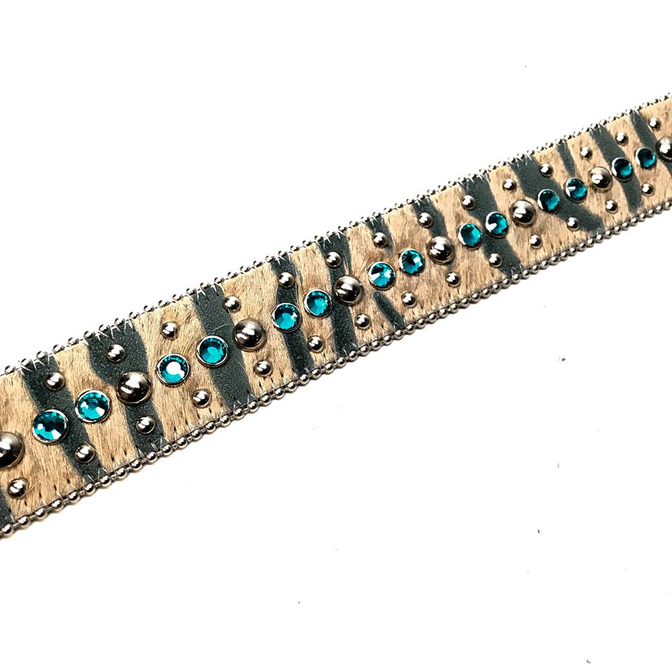 b.b. Simon Blue/Cream Pony Hair Crystal Belt - Image 5