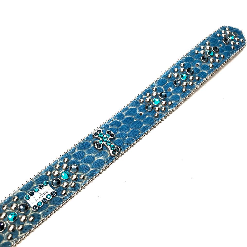 b.b. Simon Blue Pony Hair Cross Crystal Belt - Image 3