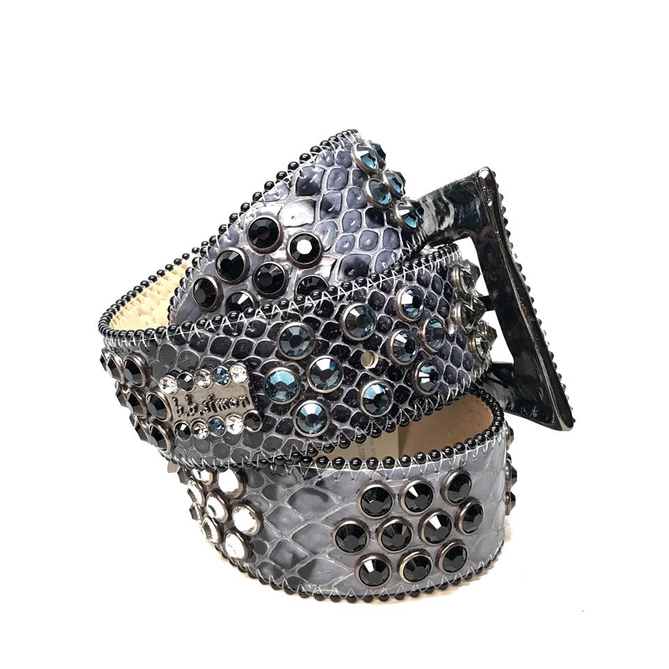 b.b. Simon Multi Blue Fully Loaded Big Block Leather Crystal Belt - Image 2
