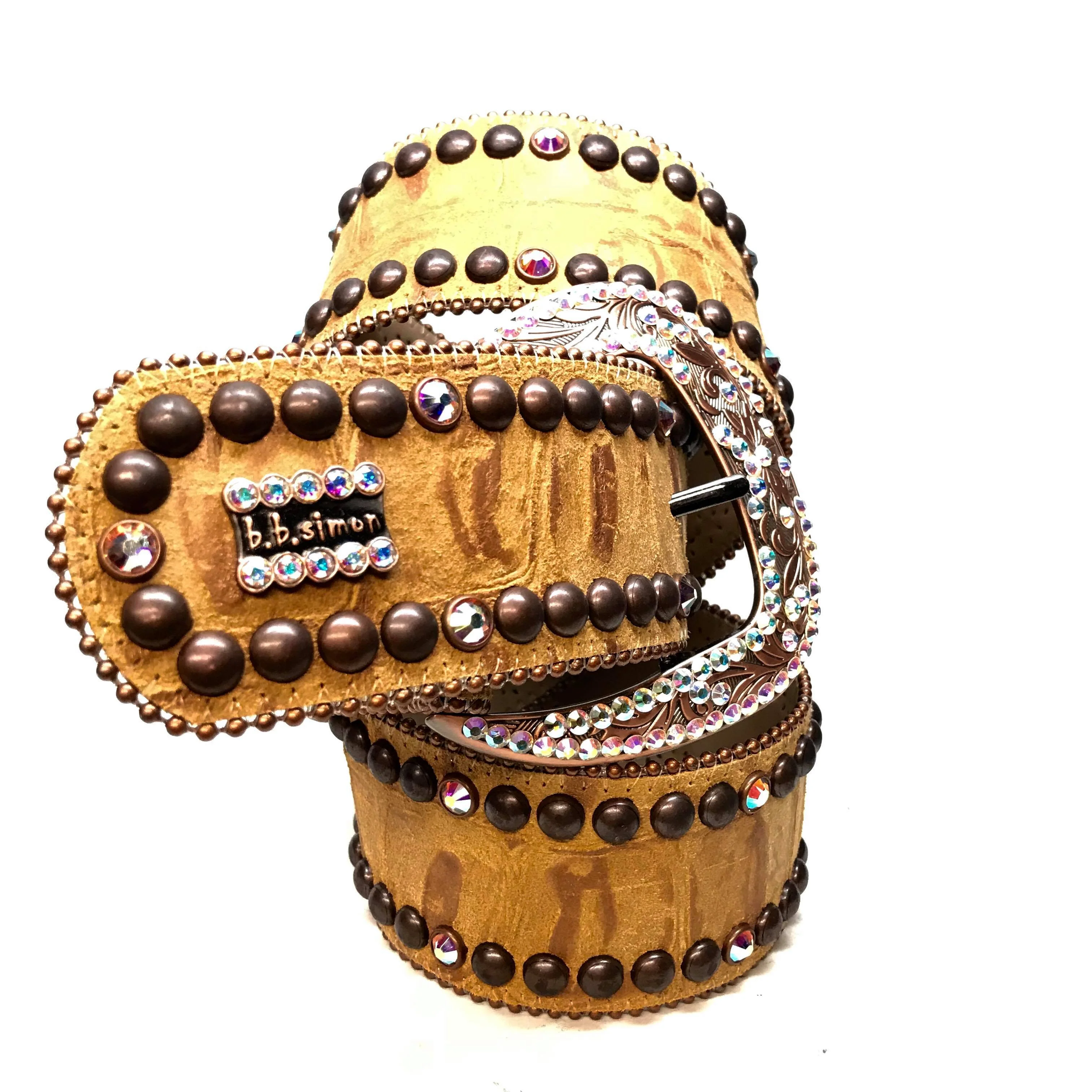 b.b. Simon 'Bronze Studded' Thick 2.5" Crystal Belt - Image 3