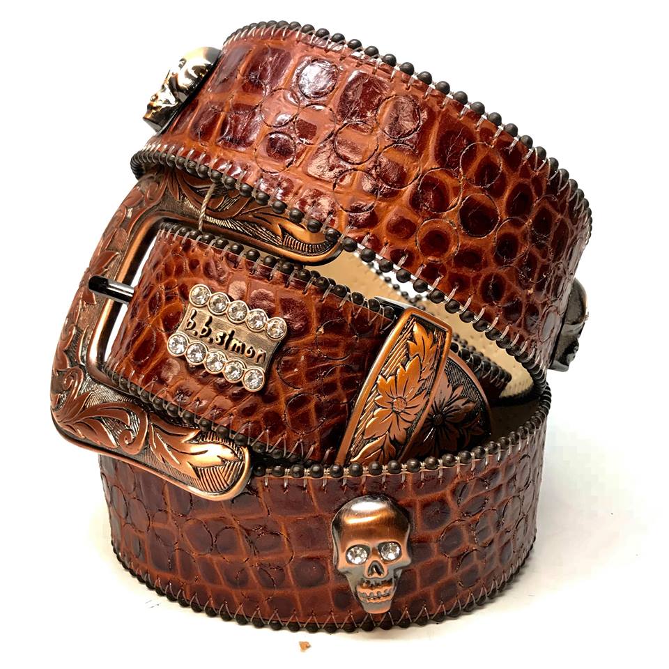 b.b. Simon 'Skull Chocolate Croco' Crystal Belt - Image 2