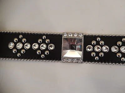 b.b. Simon Black Leather Quad Studded Crystal Belt - Image 3
