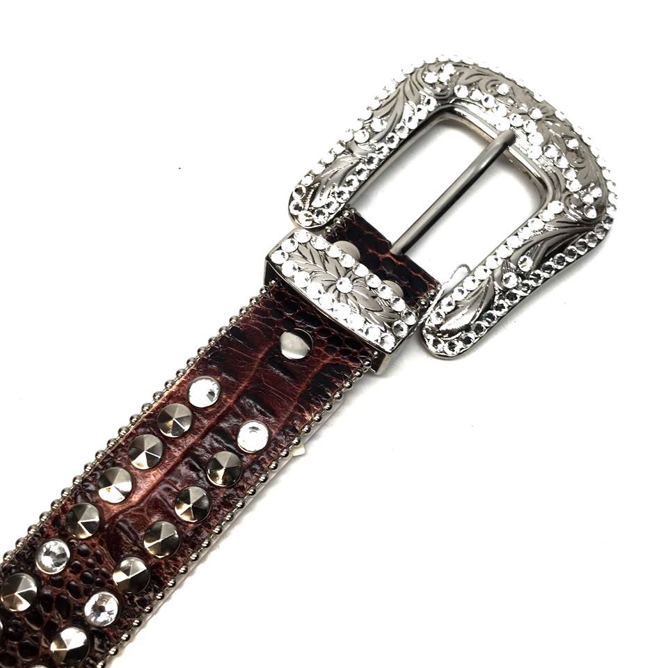 b.b. Simon 'Double Row Studded' Dark Brown Crystal Belt - Image 4