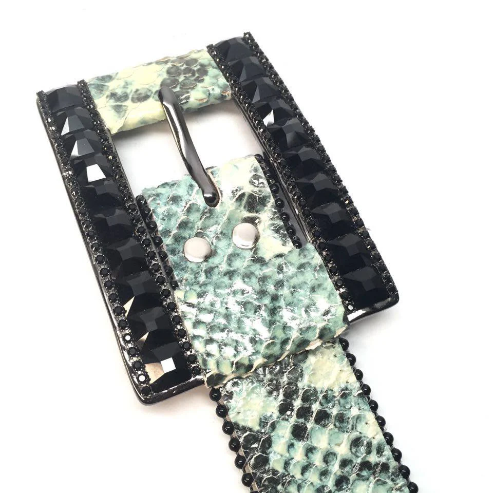 b.b. Simon Natural Lime Python Crystal Belt - Image 2