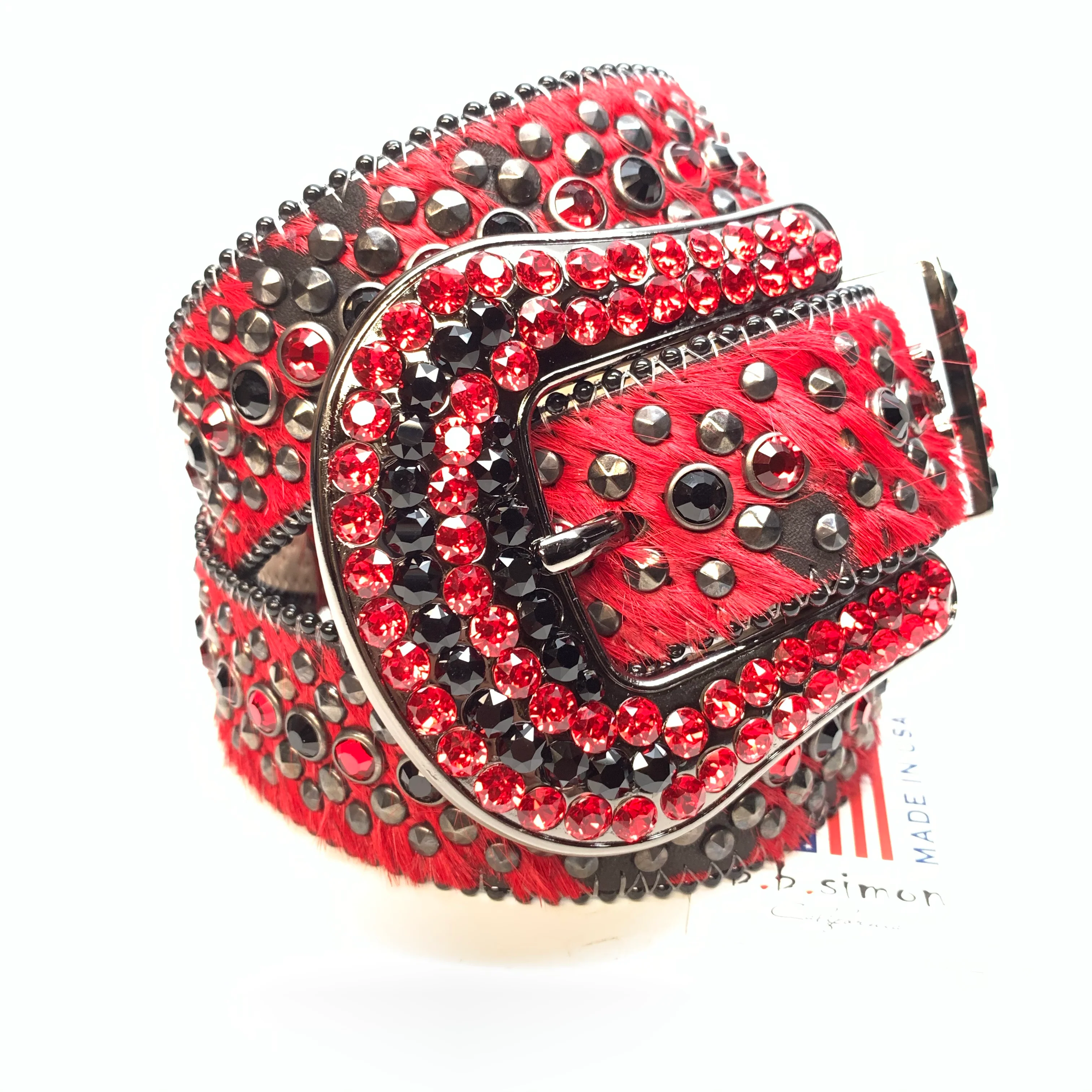 b.b. Simon 'Red War' Pony Hair Studded Crystal Belt - Image 3