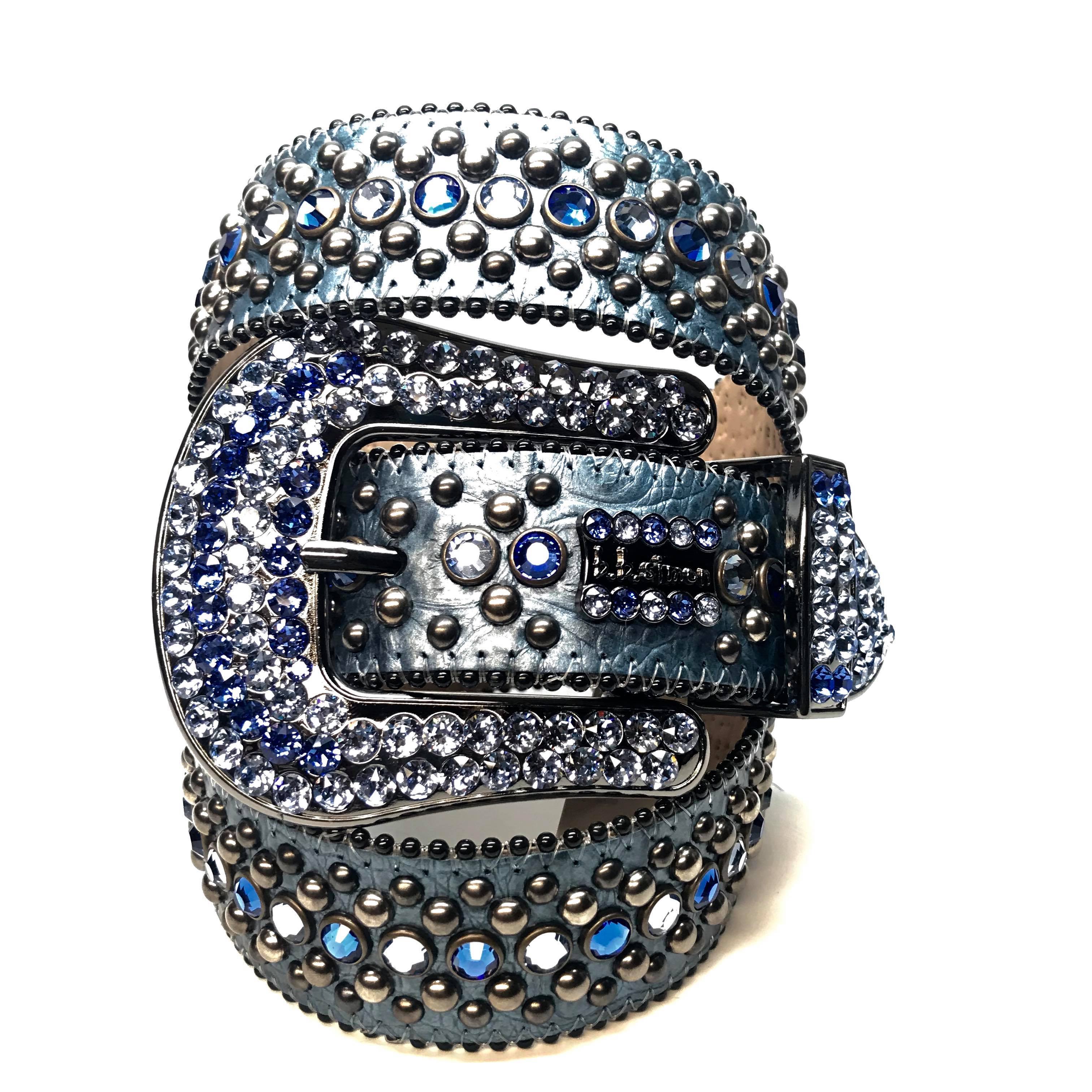 b.b. Simon Sea Blue Two Tone Crystal Belt - Image 2