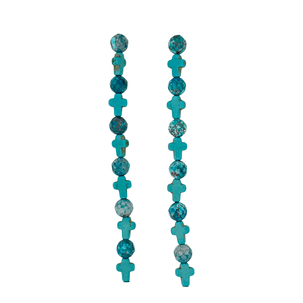 b.b. Simon Square Cross Necklace-Blue Turquoise Beads - Image 3