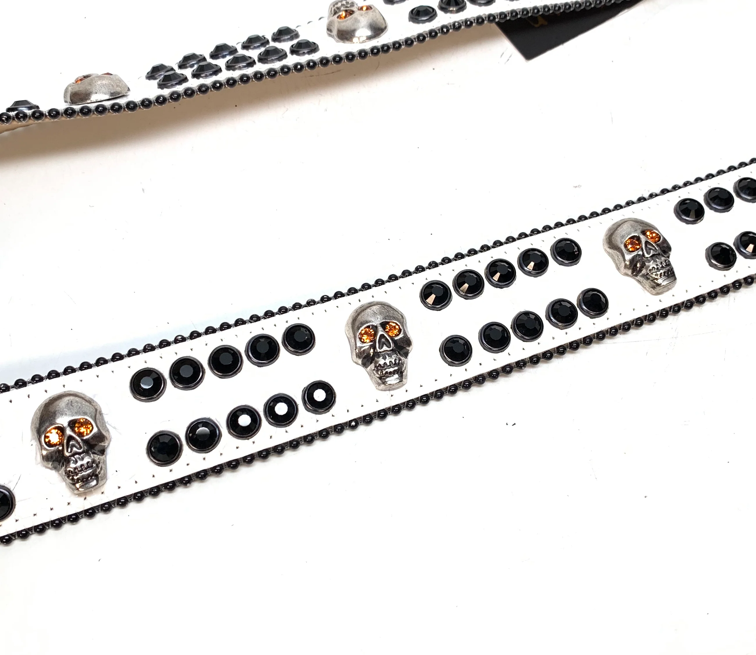 b.b. Simon White Black Skull Double Row Crystal Belt - Image 6