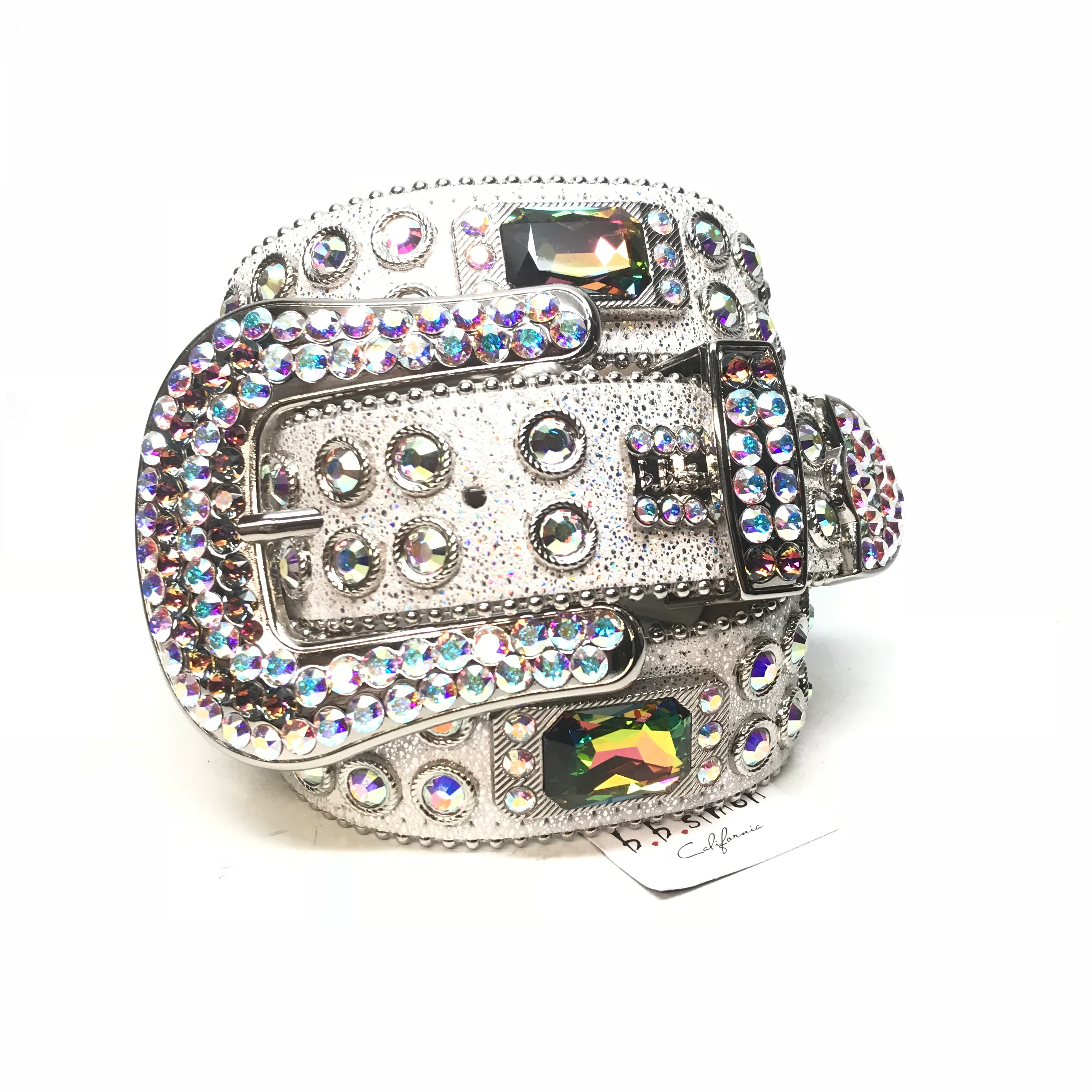 b.b. Simon White Iridescent Big Block Crystal Belt - Image 2