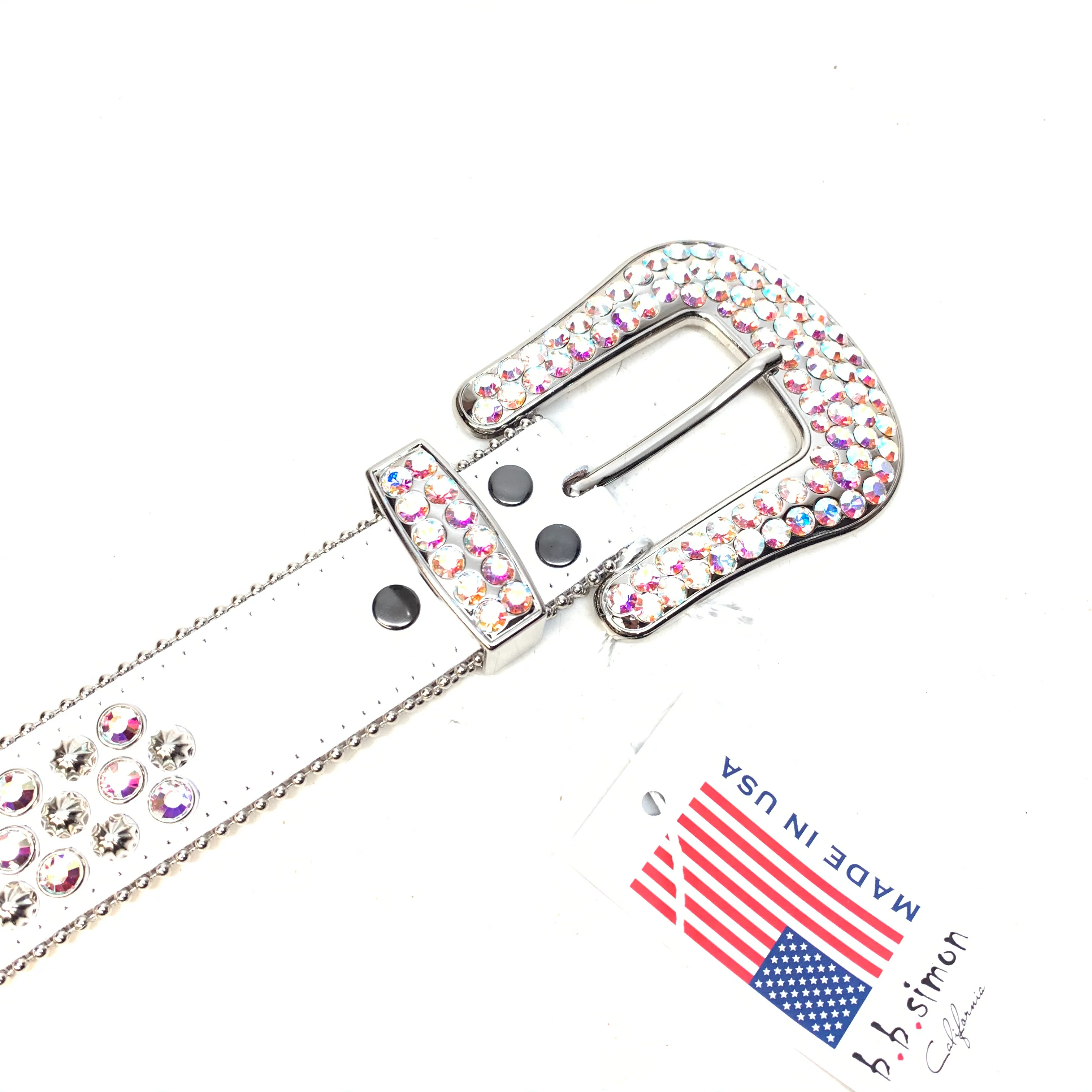 b.b. Simon White Iridescent 3-Row Studded Crystal Belt - Image 6