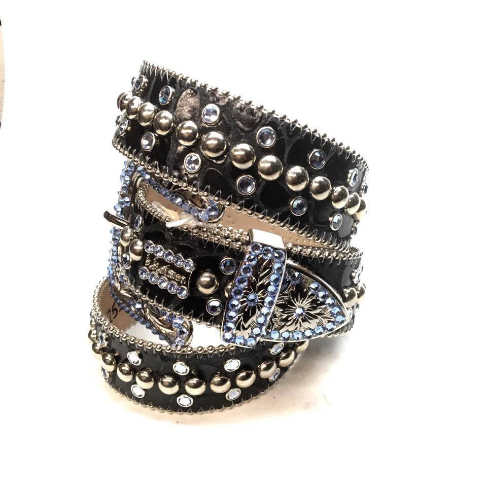 b.b. Simon Black Light Blue Pony Double Studded Crystal Belt - Image 3