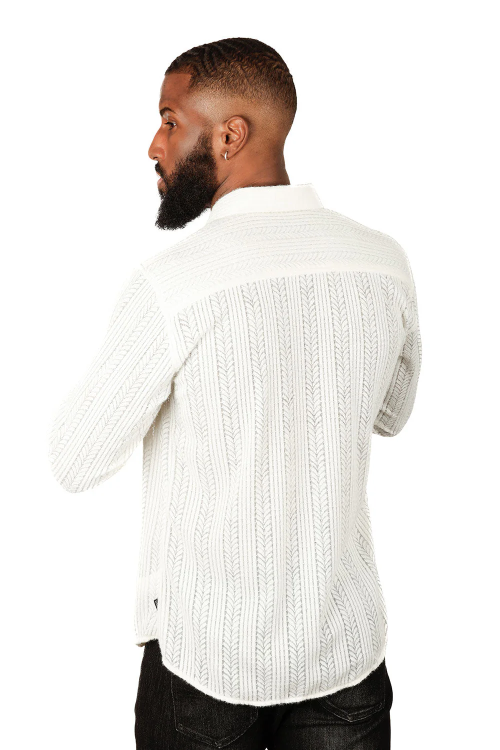 Barabas Ivory Cable Knit Button Up Shirt - Image 4