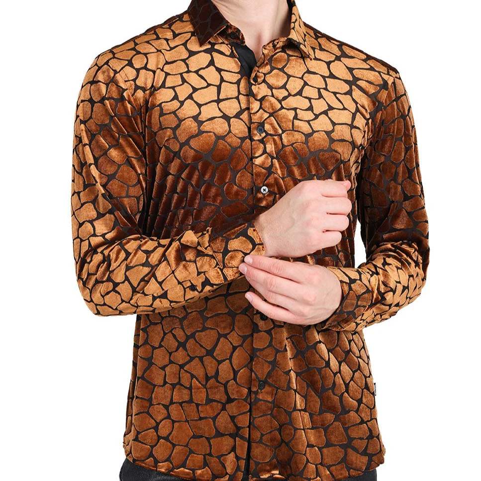 Barabas Rock Formation Velvet Button Up Shirt - Image 3