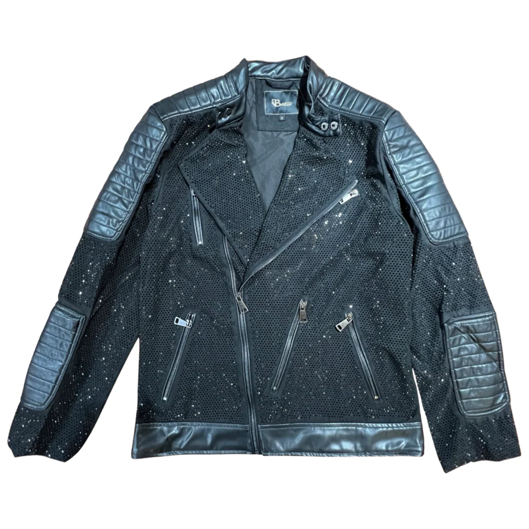 Barocco Men's Moto Black Fully Loaded Crystal Biker Jacket - Image 5