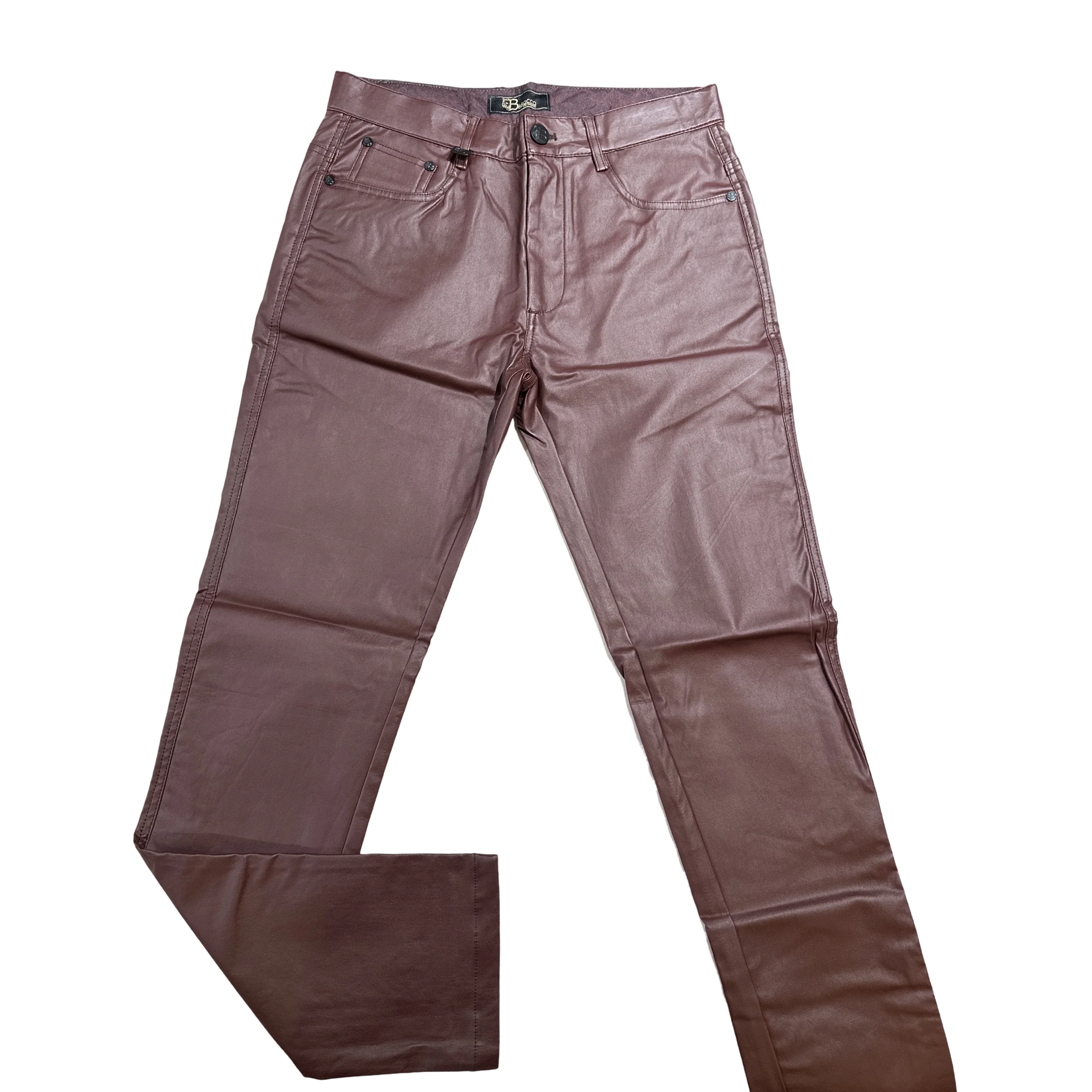 Barocco Wine PU Leather Dress Pants - Image 3
