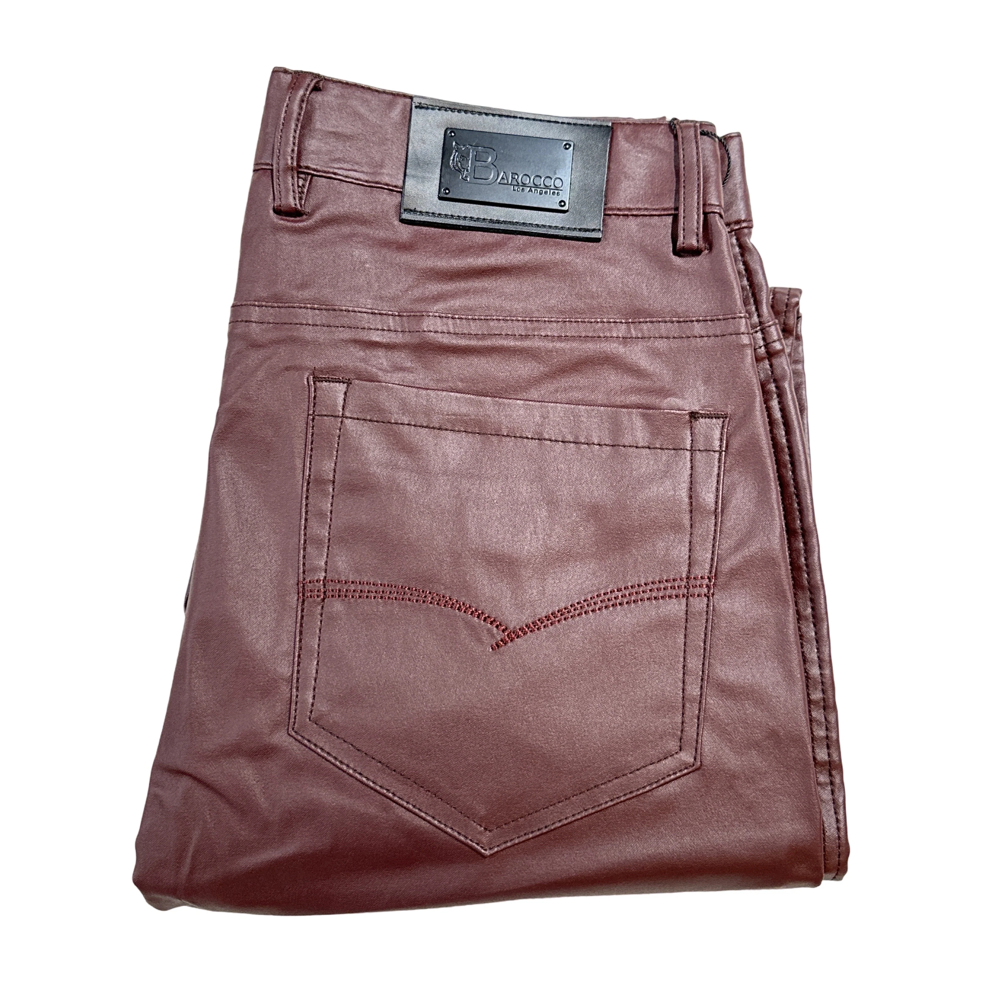 Barocco Wine PU Leather Dress Pants - Image 4