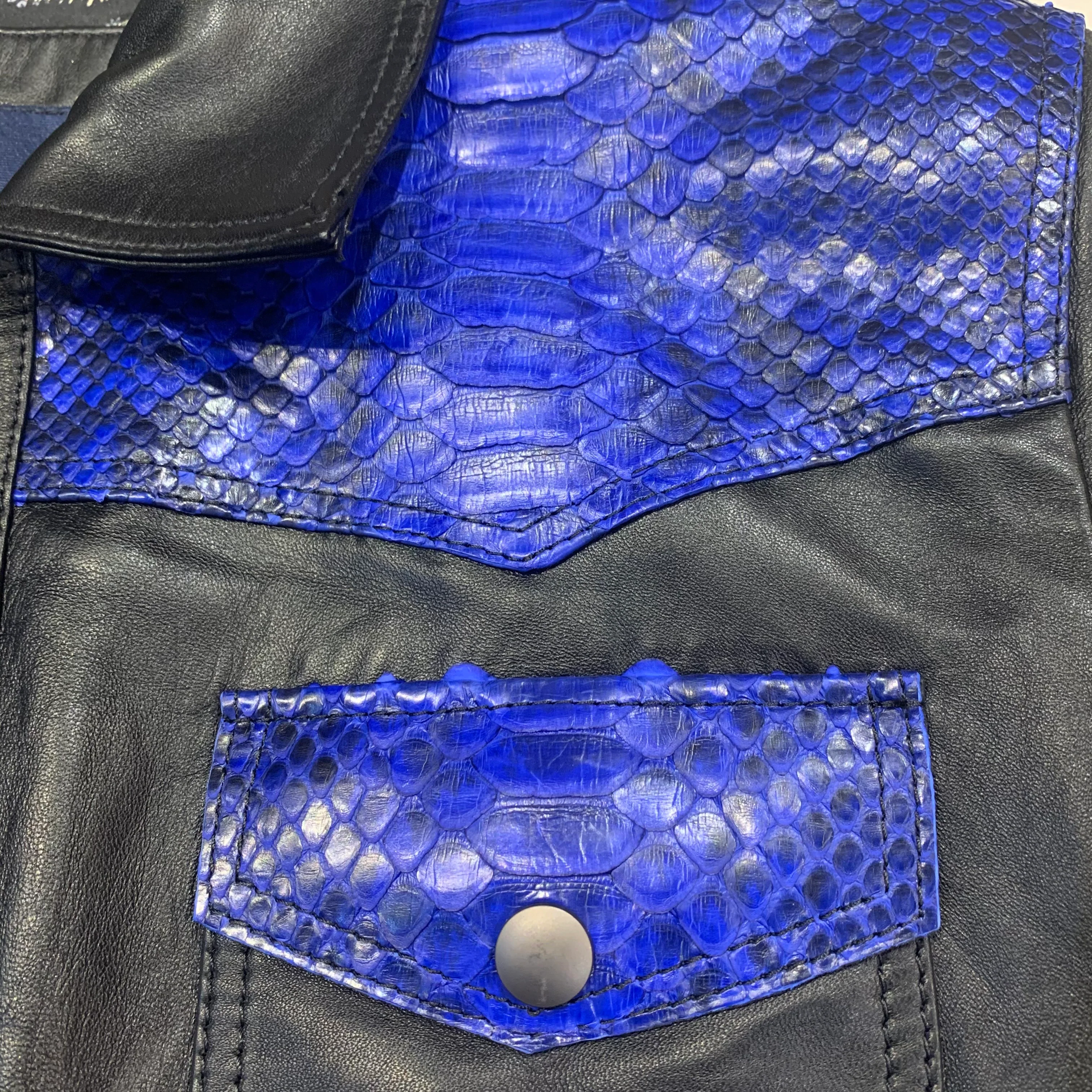 Barya NewYork Blue/Black Python Snakeskin Button-Up Shirt - Image 3