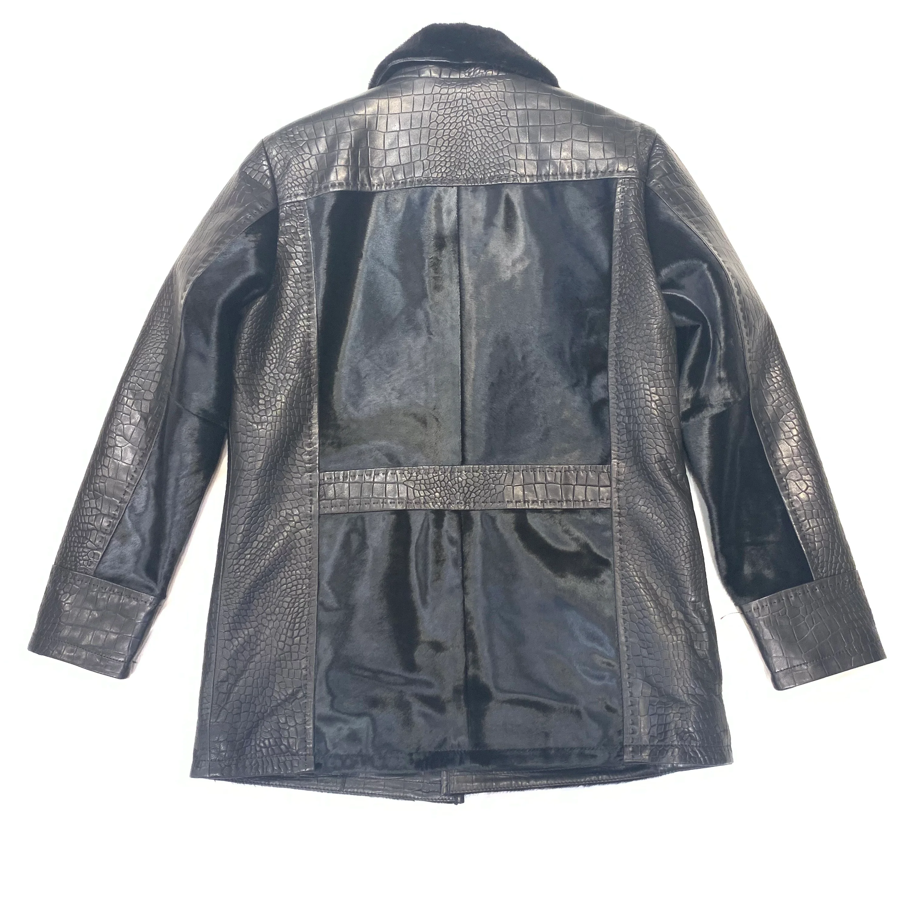 Barya NewYork Black Pony Hair/ Lambskin Mink Collar Peacoat - Image 4
