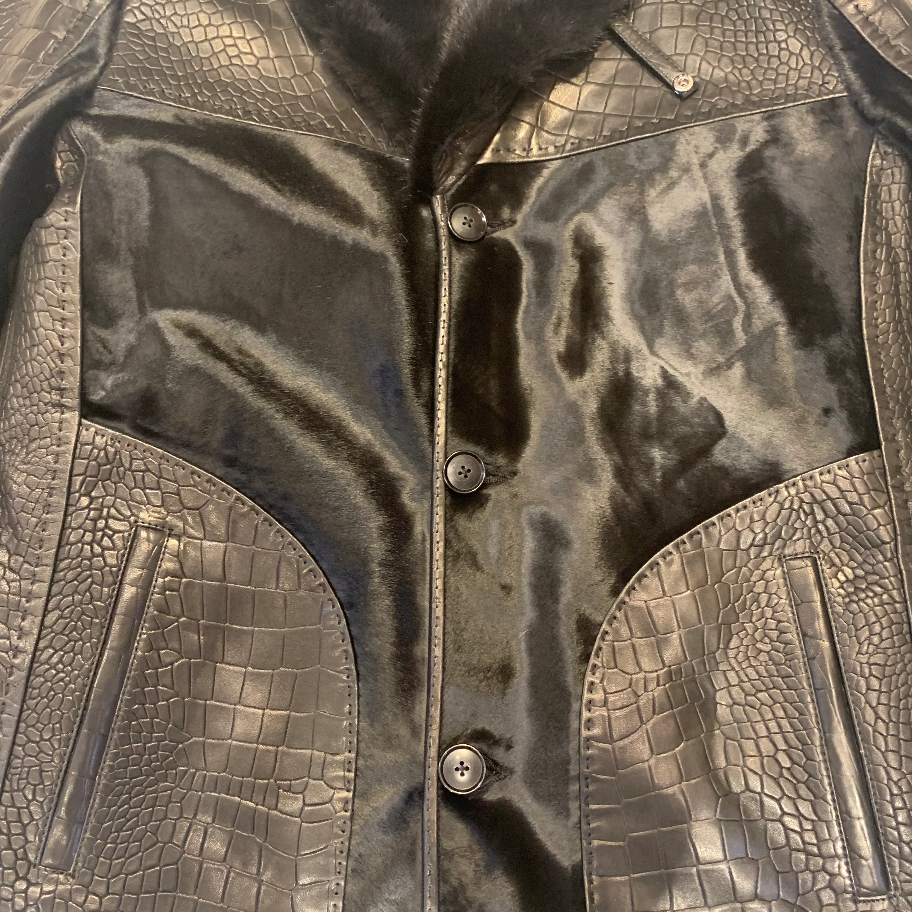 Barya NewYork Black Pony Hair/ Lambskin Mink Collar Peacoat - Image 5