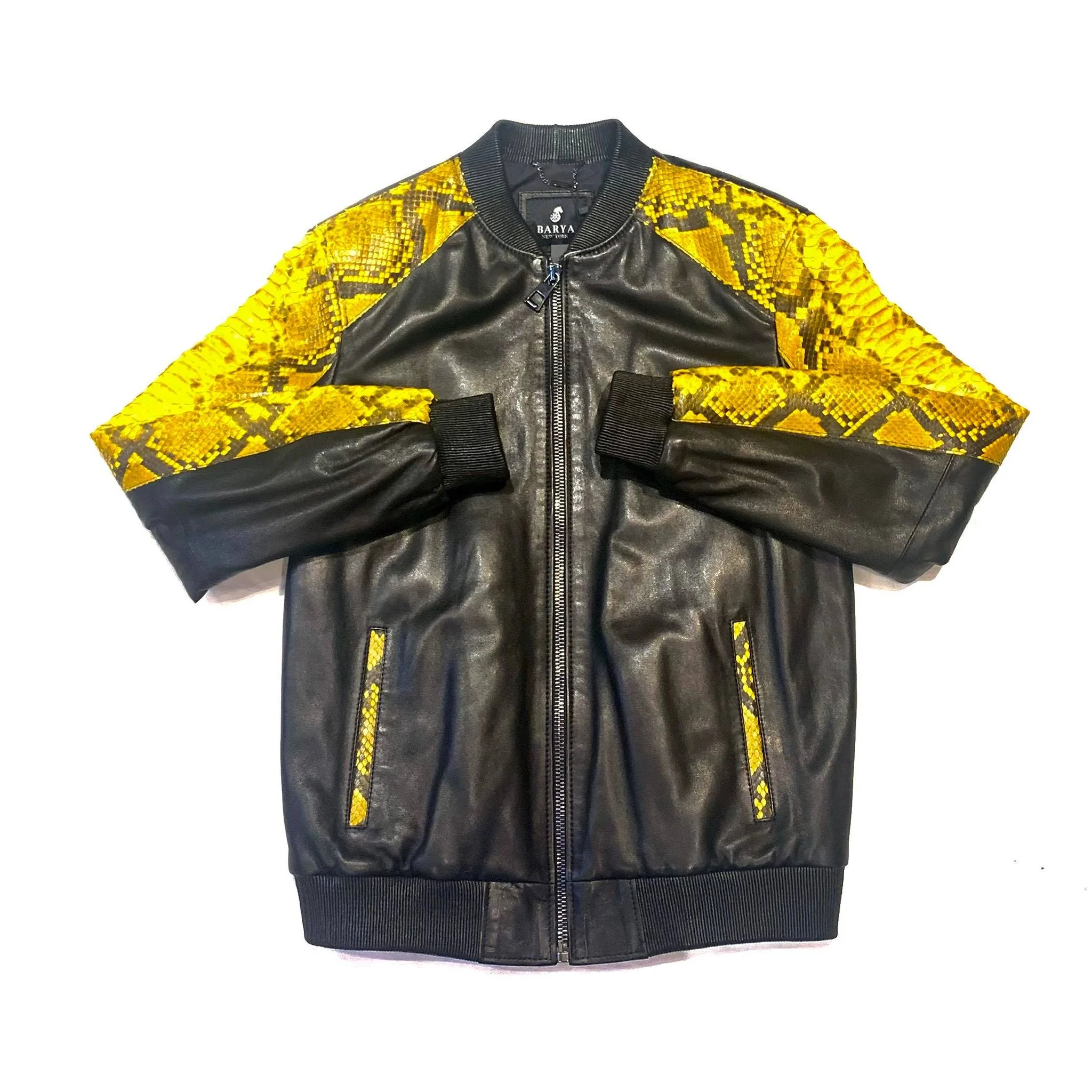 Barya NewYork Black-Yellow Python/ Lambskin Biker Jacket - Image 2