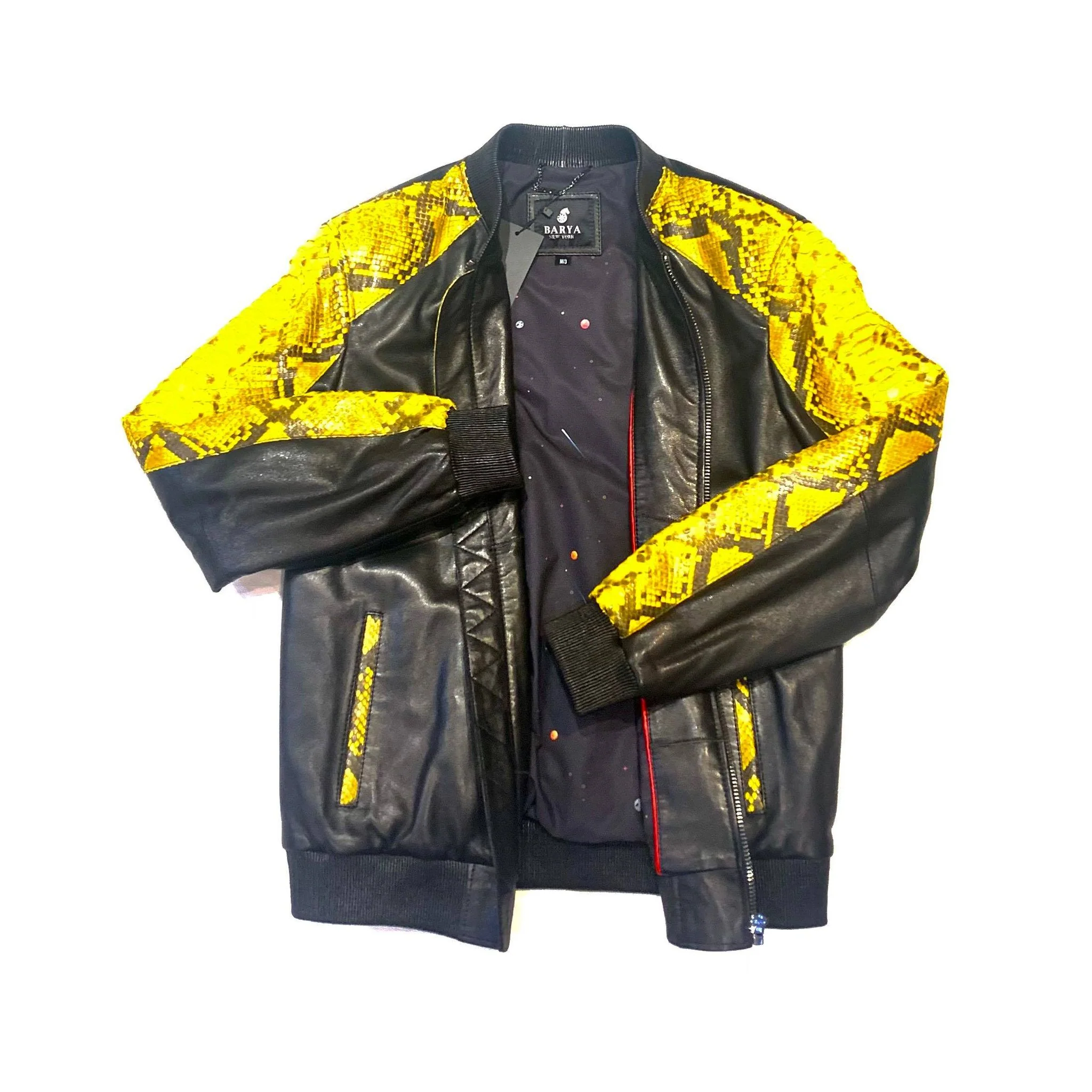 Barya NewYork Black-Yellow Python/ Lambskin Biker Jacket - Image 3