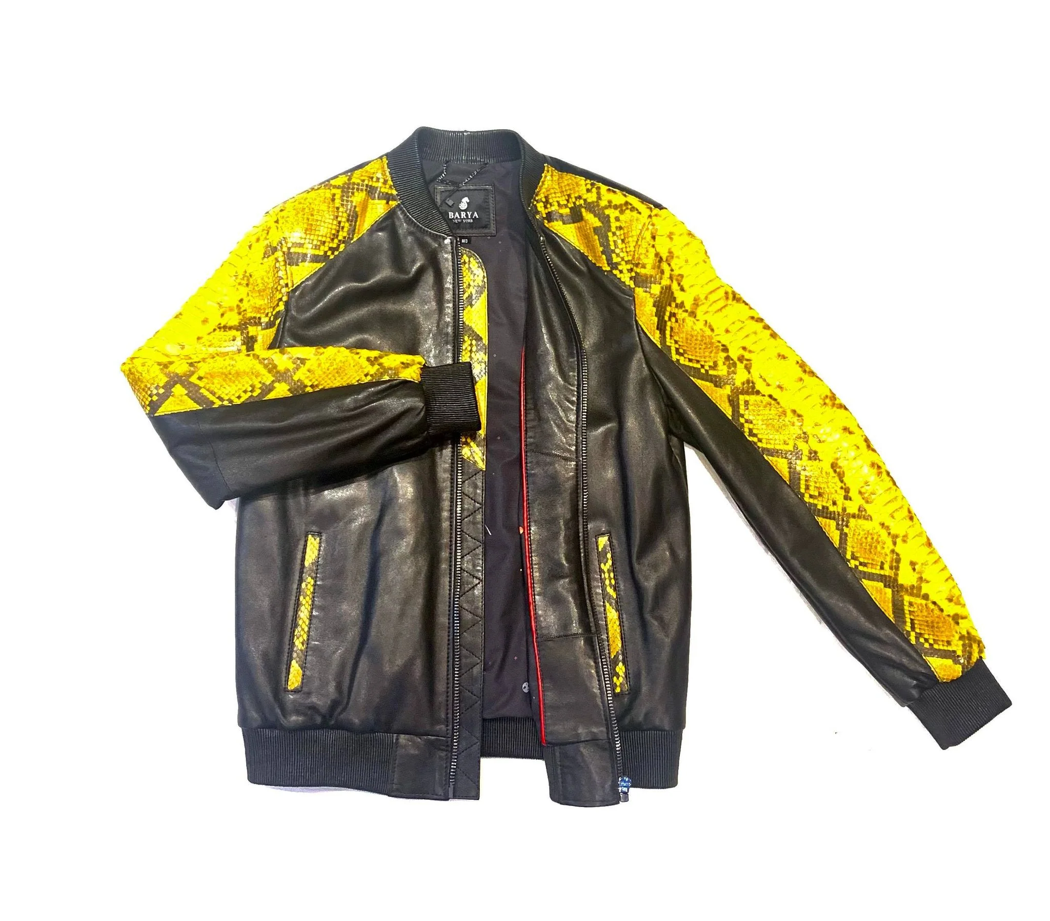 Barya NewYork Black-Yellow Python/ Lambskin Biker Jacket - Image 4