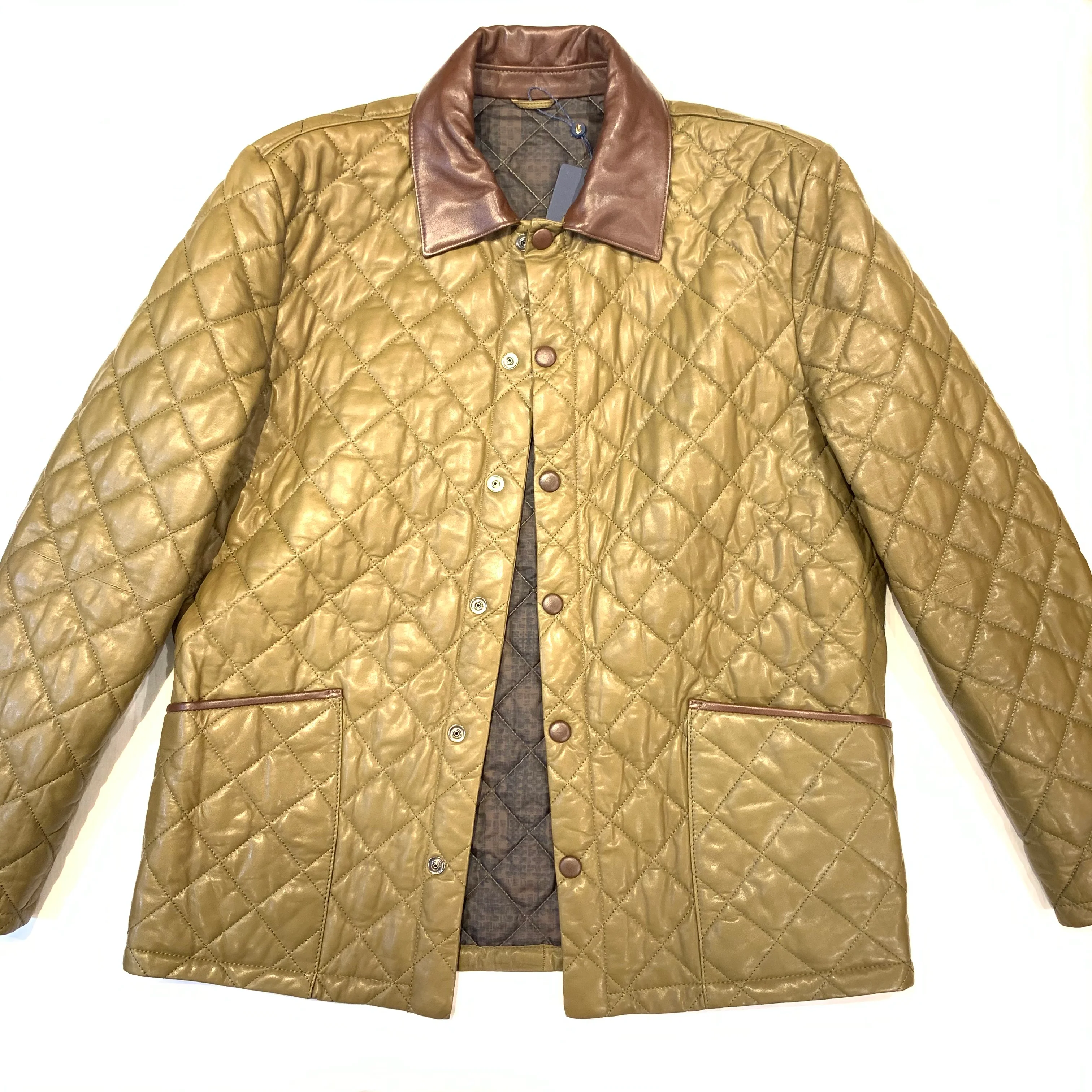 Barya NewYork British Quilted Olive Brown Lambskin Jacket - Image 3
