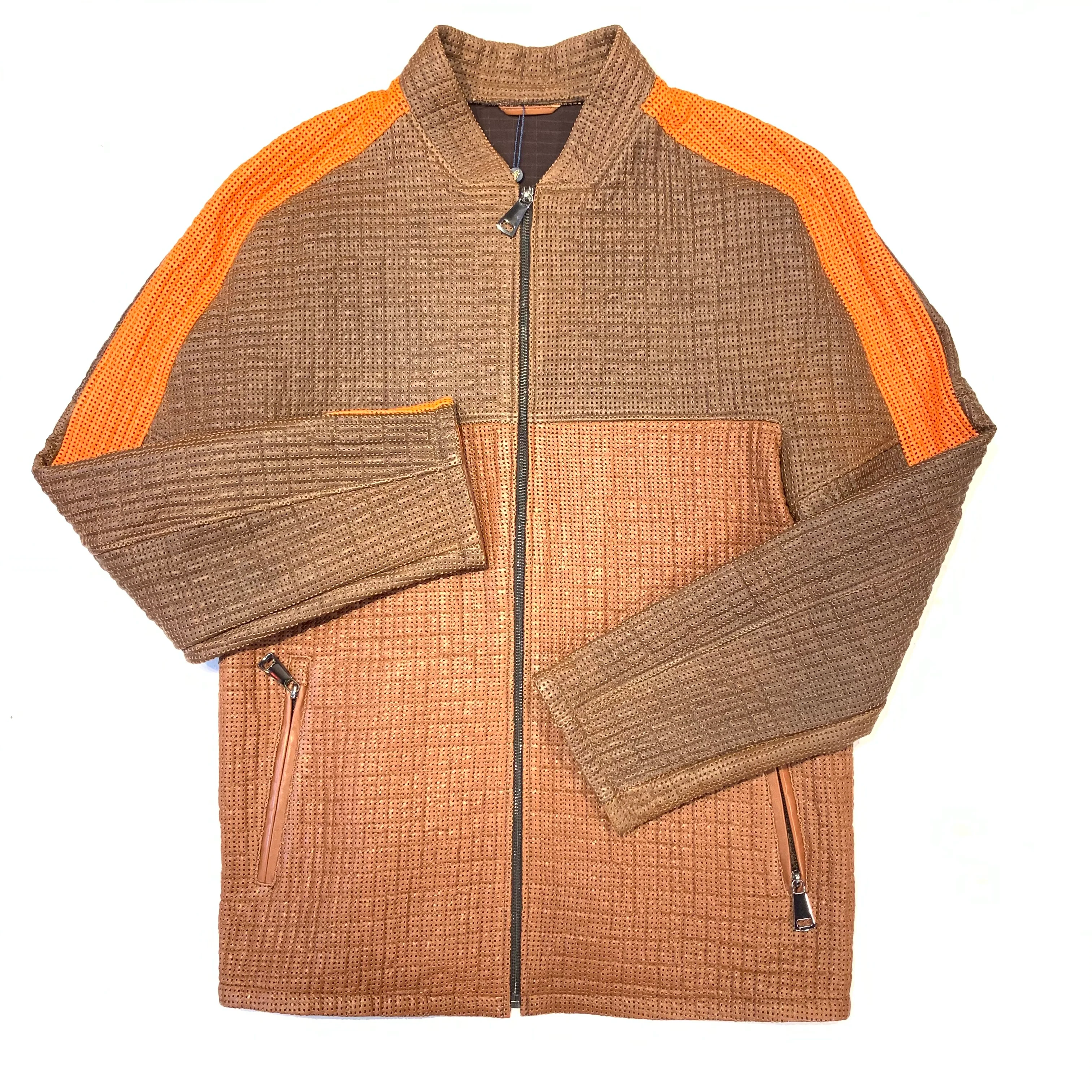 Barya NewYork Brown Orange 3-tone Perforated Lambskin Jacket - Image 2