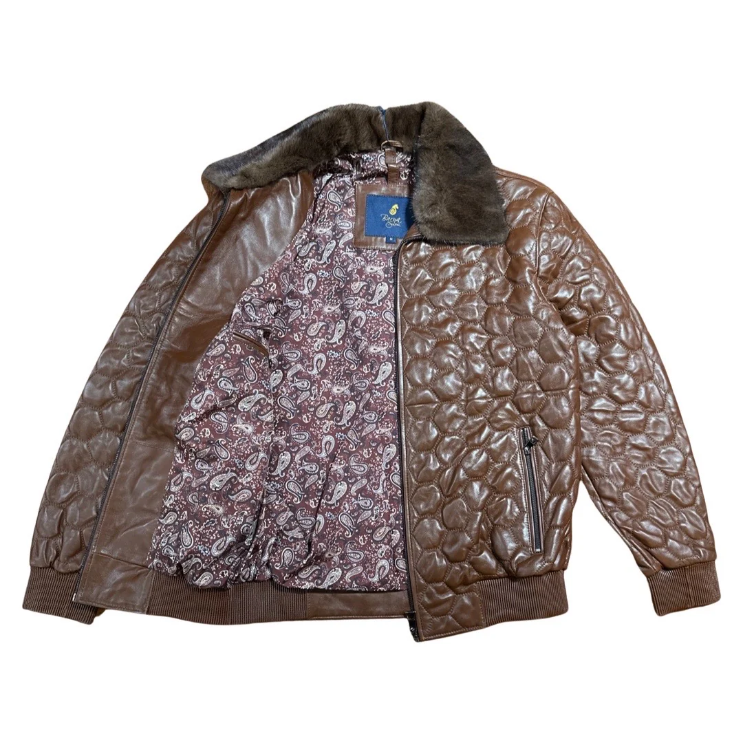 Barya NewYork Chocolate Quilted Lambskin Detachable Mink Collar Jacket - Image 2