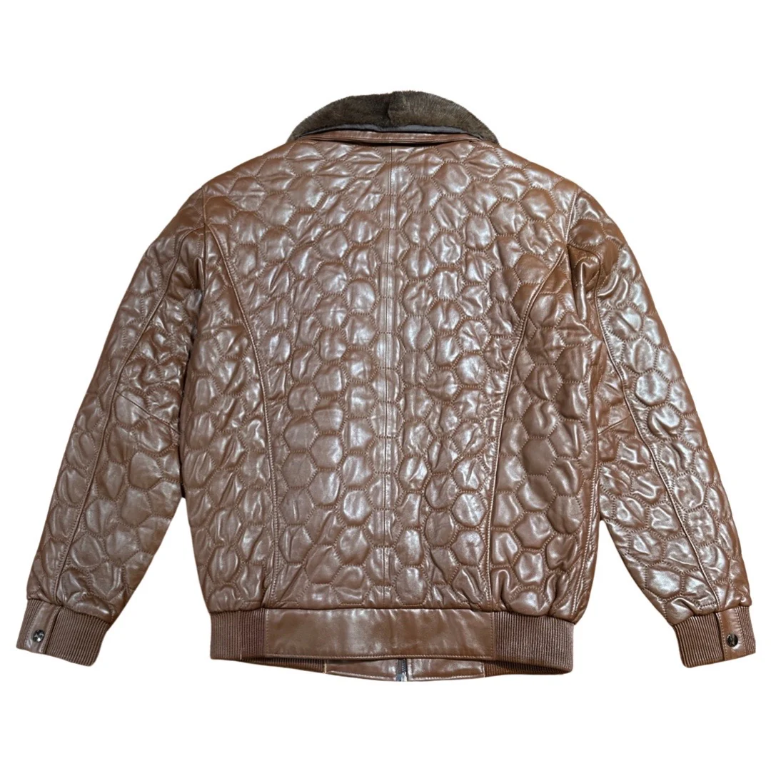 Barya NewYork Chocolate Quilted Lambskin Detachable Mink Collar Jacket - Image 3