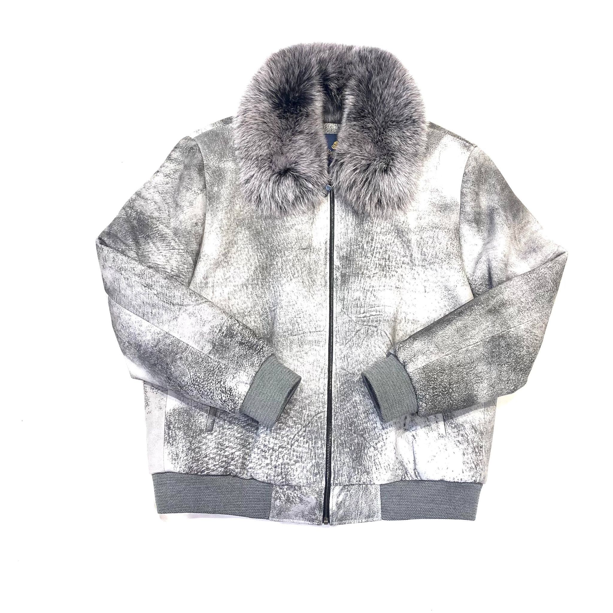 Barya NewYork Grey Fox Fur Collar Bomber Jacket - Image 2