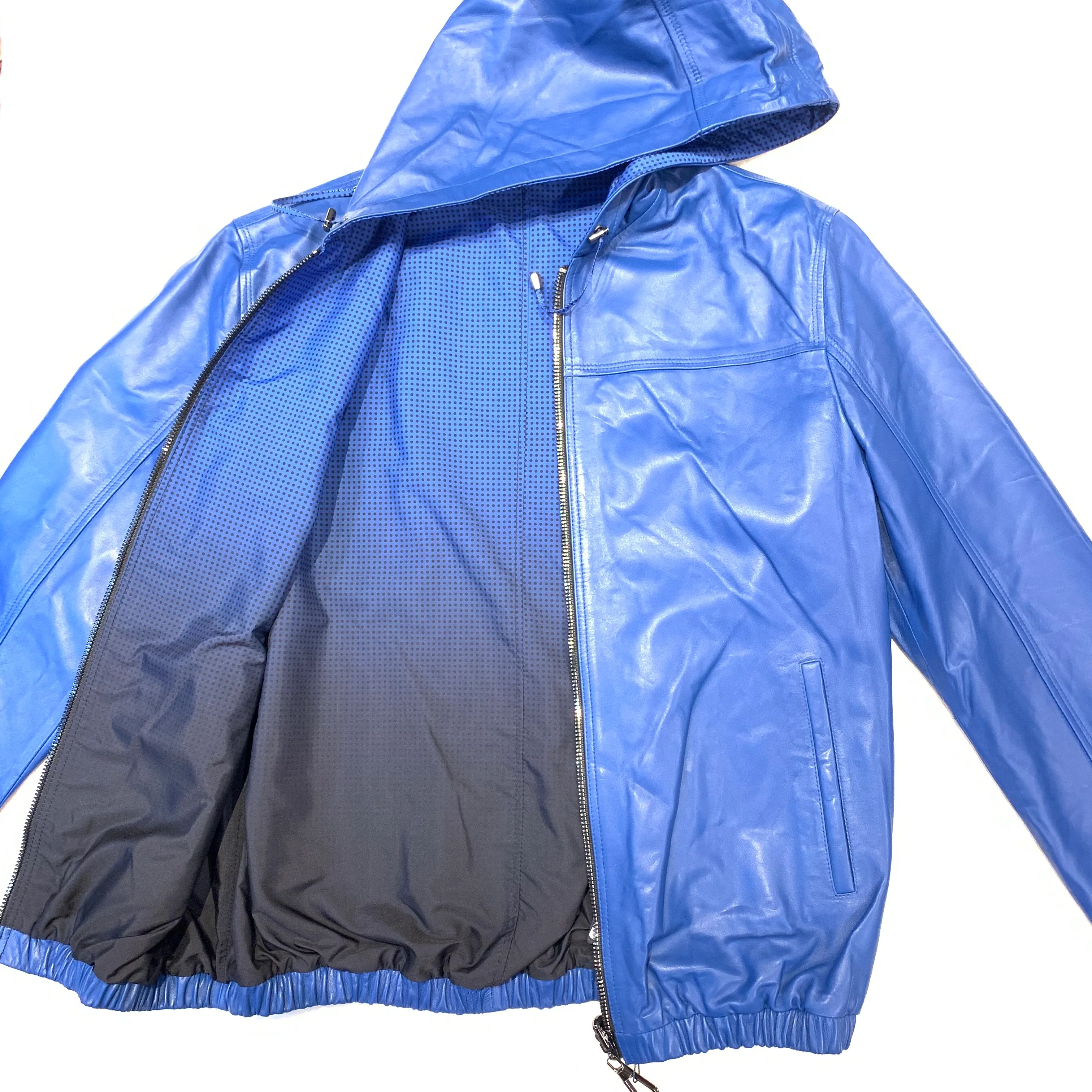 Barya NewYork Royal Blue Reversible Lambskin Hoodie Jacket - Image 3