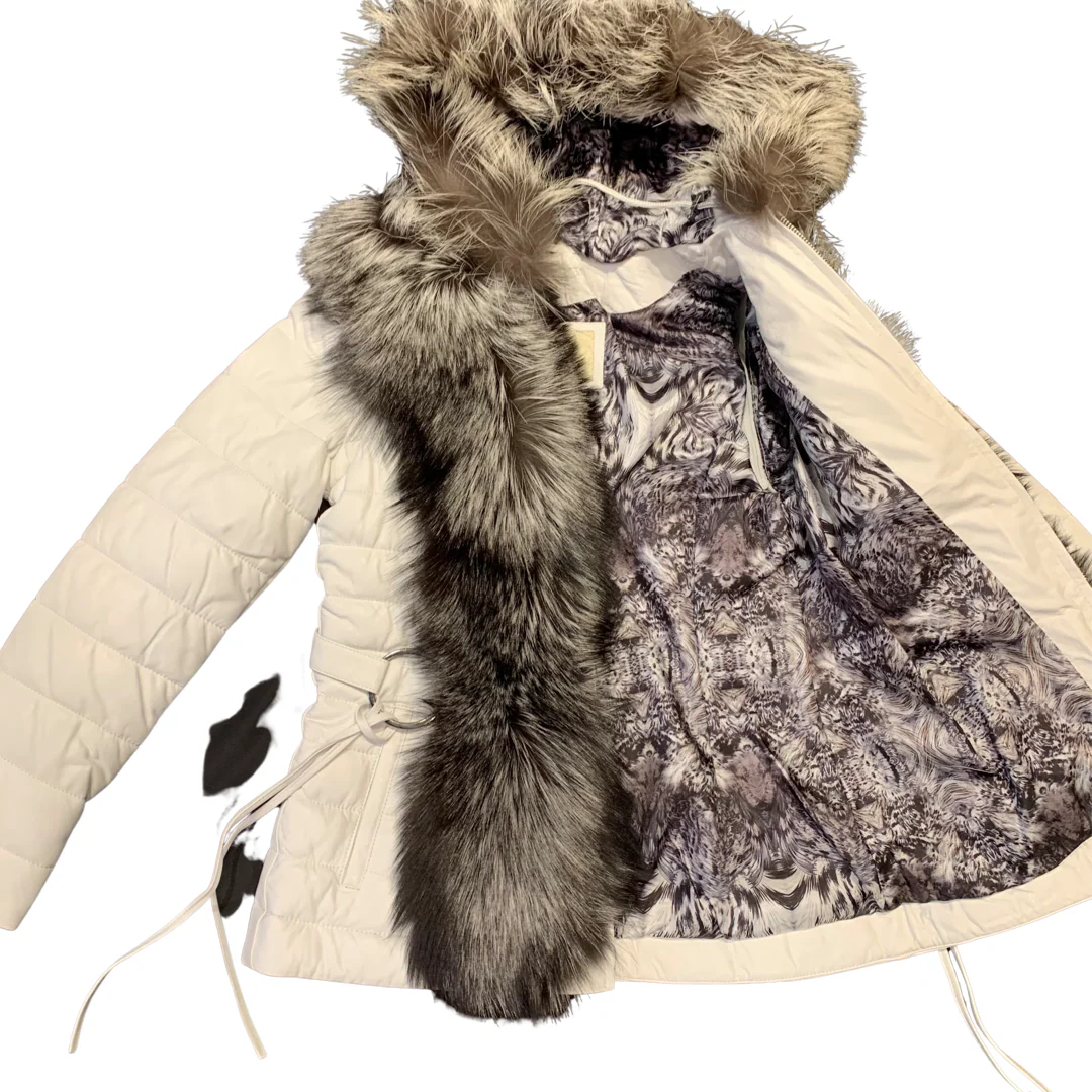 Barya NewYork Womens White Lambskin Fox Fur Coat - Image 7
