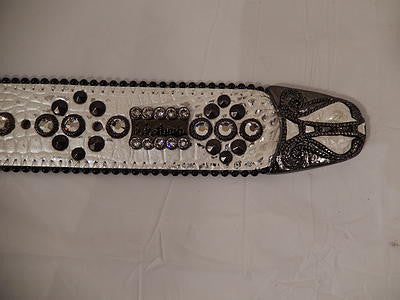 b.b. Simon White Gator Print Studded Crystal Belt - Image 4