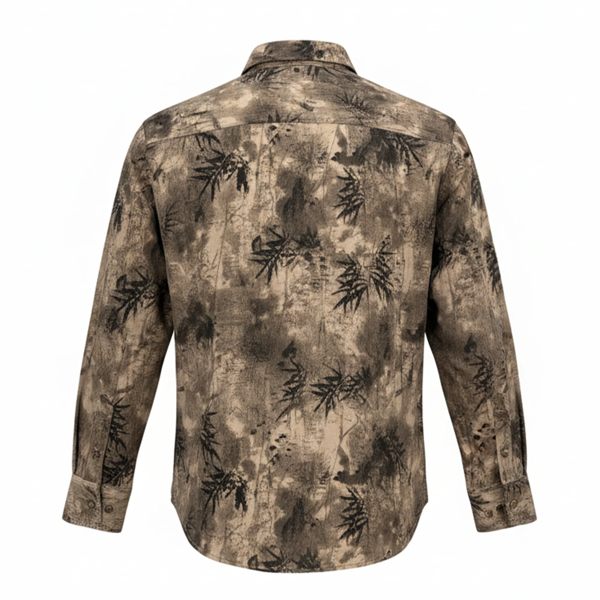 Bespoke Beige Abstract Botanical Wash Button Up Shirt - Image 2
