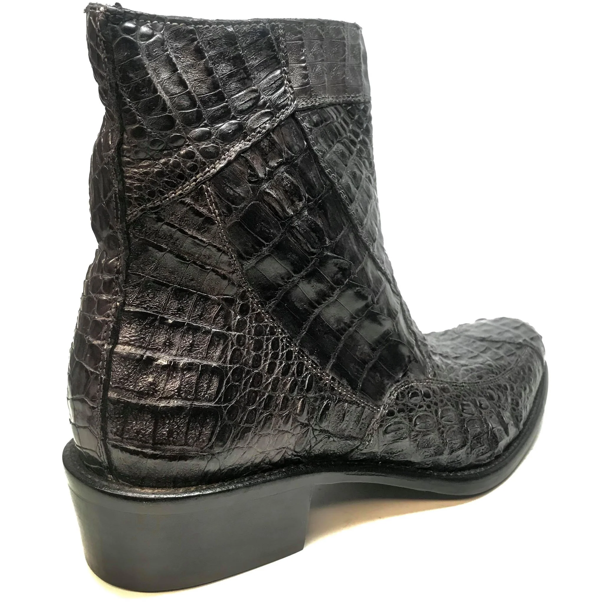 Calzoleria Toscana Black Full Hornback Alligator Ankle Boots - Image 9