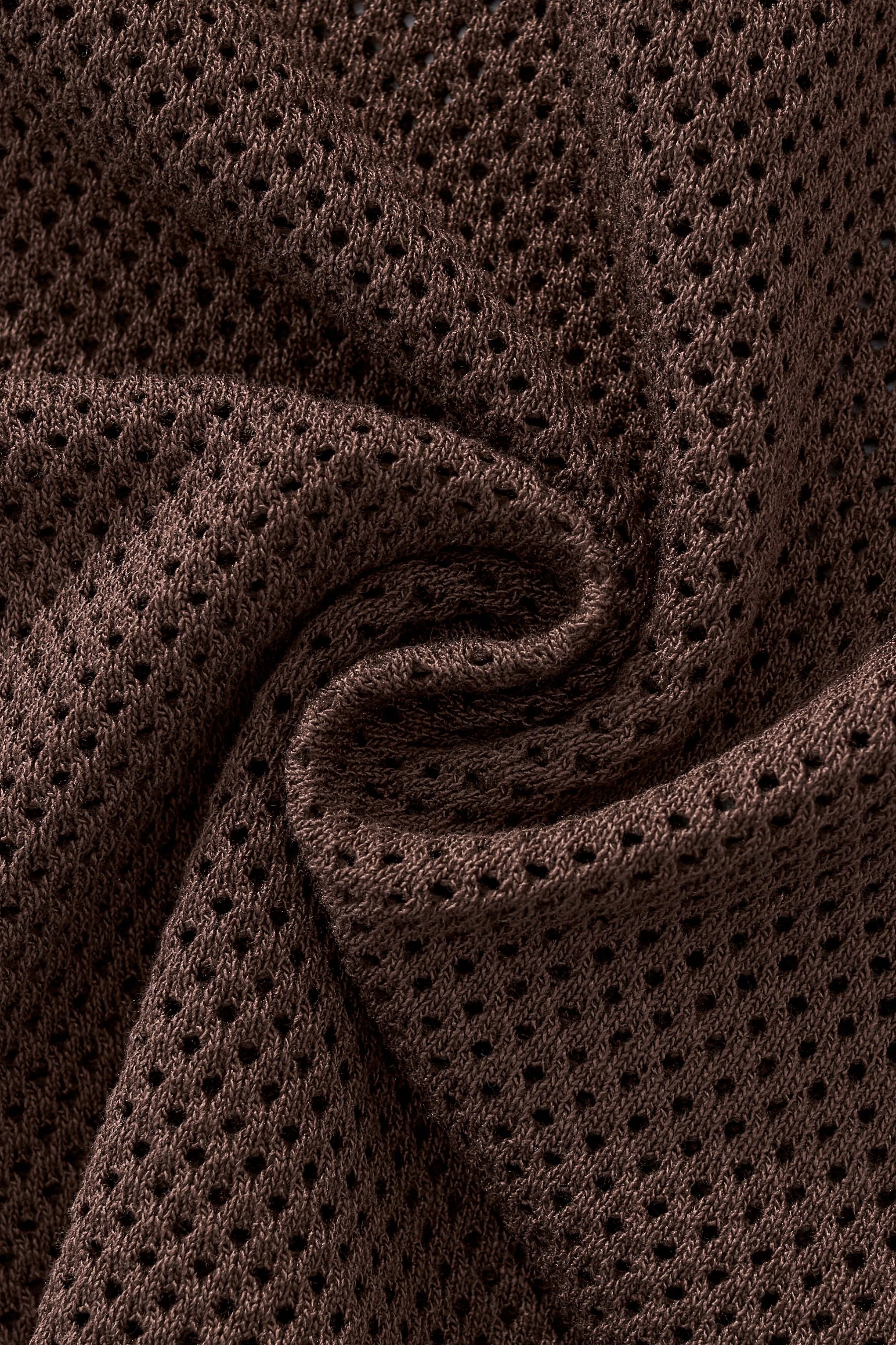 Contrast Trim Mesh Knit Button-Up COFFEE - Image 7